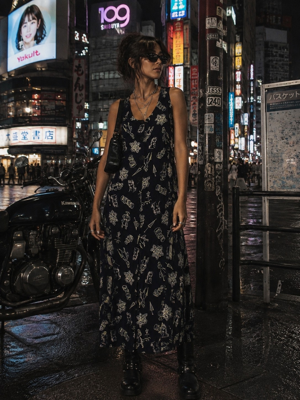 Vintage Deborah Parker Black Novelty Print Maxi Dress Y2K Boho Goth